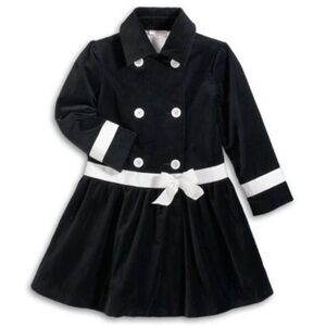 American Girl Just Like You Black Velveteen Button Coat with White Ribbon Detail